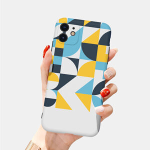 iPhone 14 Plus Pro Max Mini 13 12 11 X Xs Xr SE Case, Blue and Yellow Abstract Geometric Pattern Style Phone Case, Creative and Distinctive  (107201146)