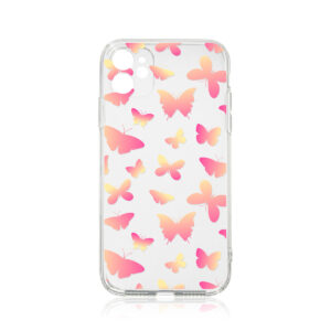 iPhone 14 Plus Pro Max Mini 13 12 11 X Xs Xr SE Case, Clear Crystal TPU iPhone Case, Pink Butterfly